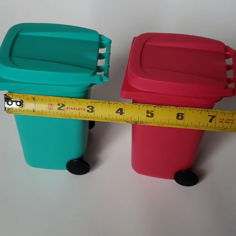 Mini Desk Wheelie Trash Bin Pen Pencil Holder Pink